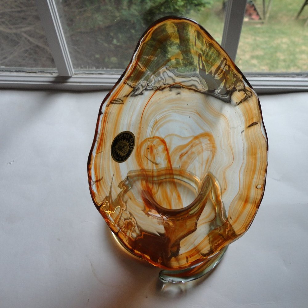 Vintage Sooner Glass Swirl Vase Amber Peach Clear ~8" tall ~5" wide New